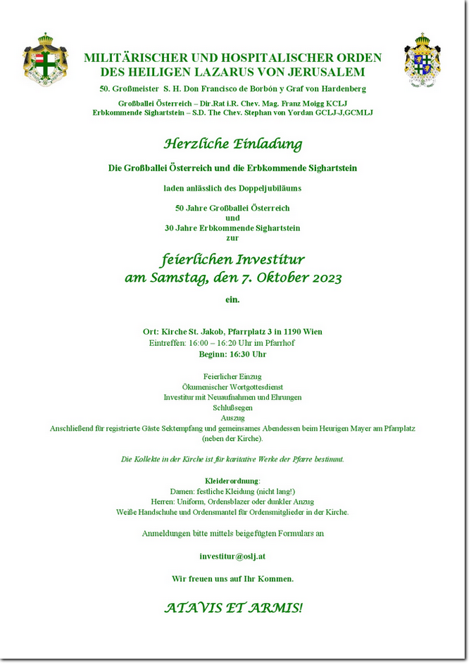 Jubiläums-Investitur, Einladung Jubiläums-Investitur, Einladung